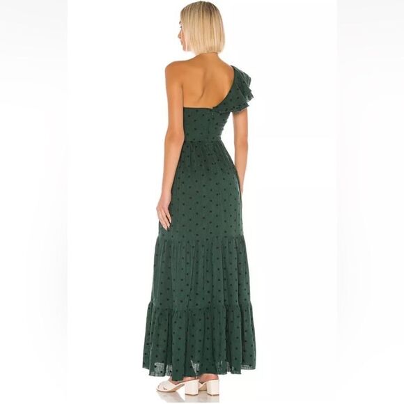 New Tularosa Forest Green Ruffle One Shoulder Maxi Dress Size Small - Picture 2 of 6